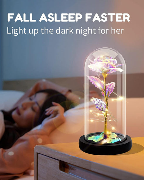 Galaxy Rose Flower for Women, Rainbow Forever Light Up Rose in A Glass Dome